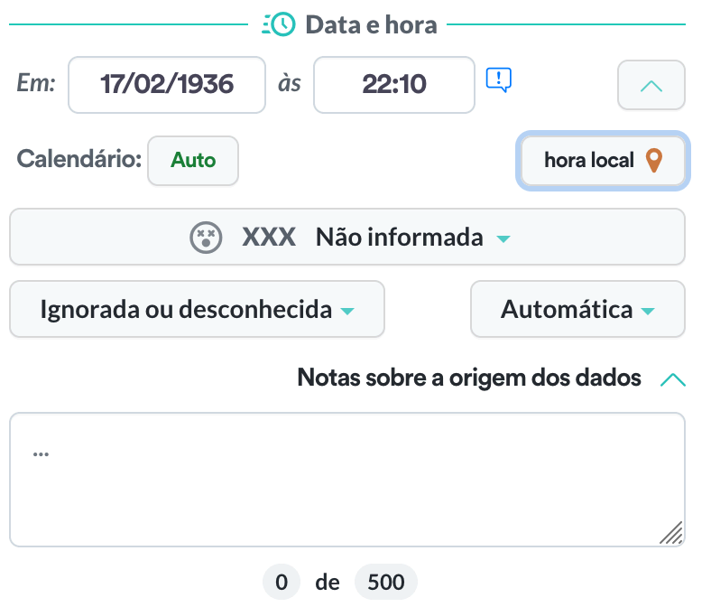 Seção data e hora