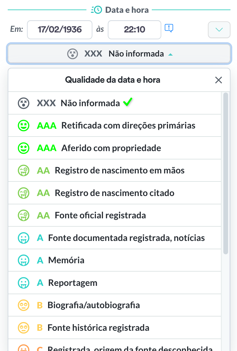 Qualidade da data e hora